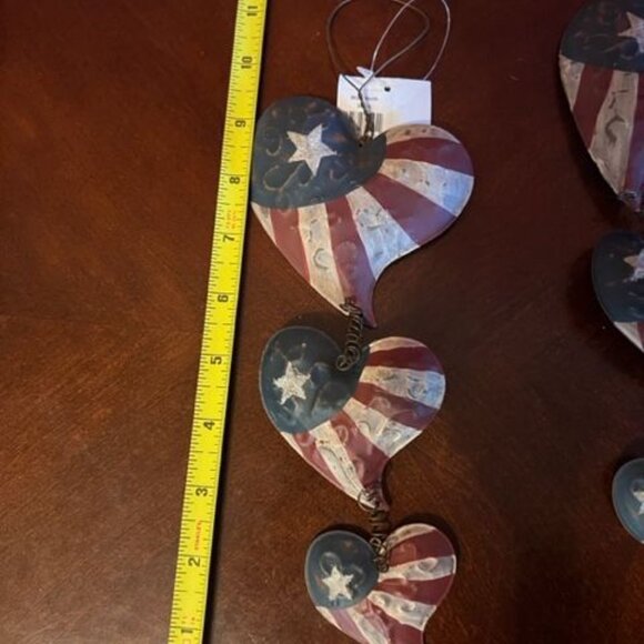 Rustic Patriotic Metal Heart Wall Hanging Trio 4th of July Decoration set of 2 - Picture 5 of 5